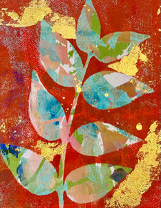 Multicolored Sprig on Red